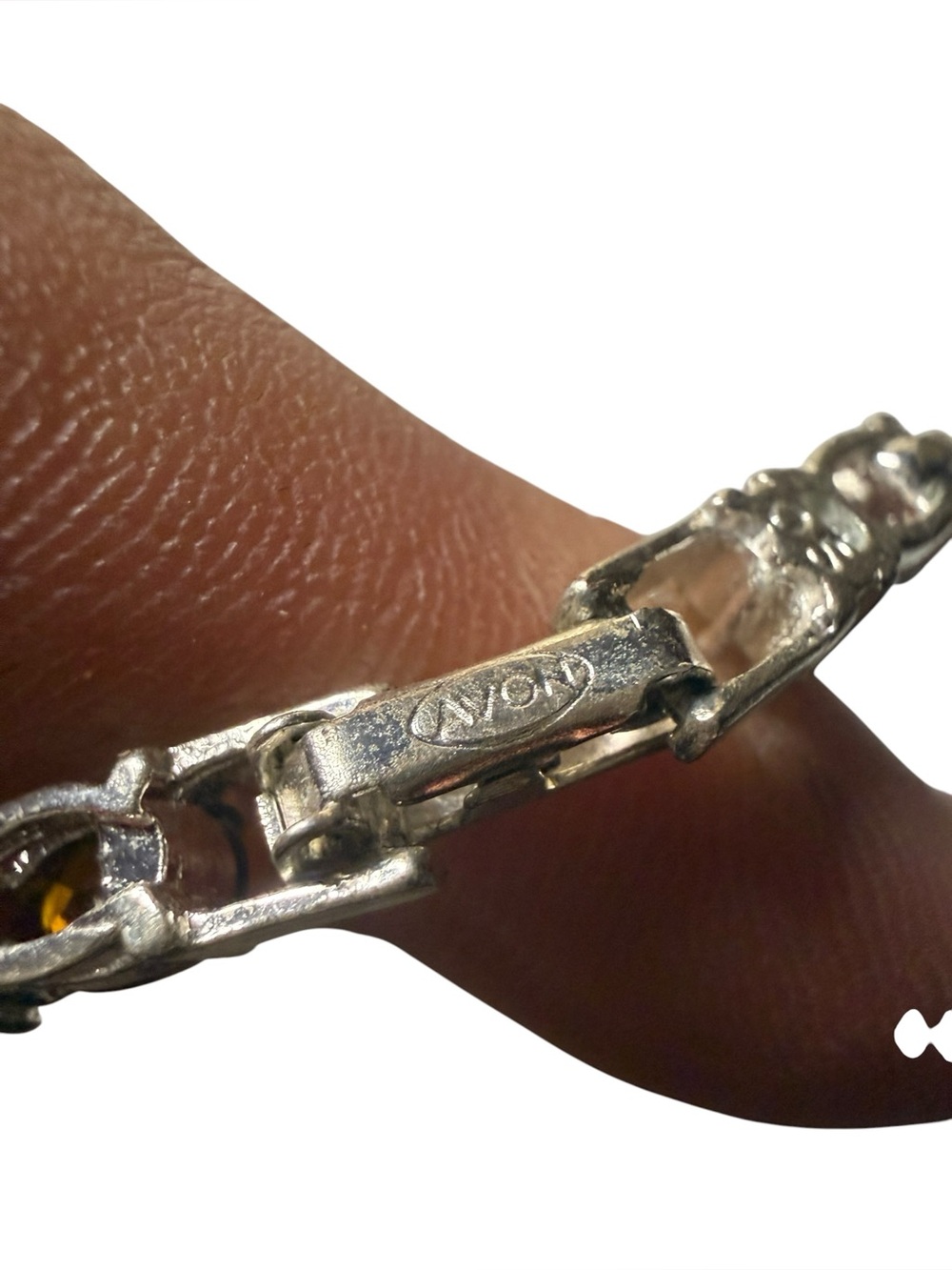 Vintage Avon Amber Rhinestone Tennis Bracelet Silver Tone Marquise Crystal - Picture 4 of 5
